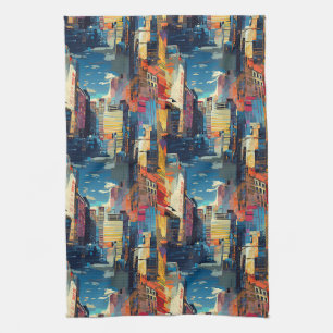 Linge De Cuisine Paysage urbain cyberpunk abstrait (4)
