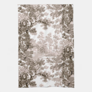 Linge De Cuisine Paysage Vintage de chalet Toile Brown et blanche