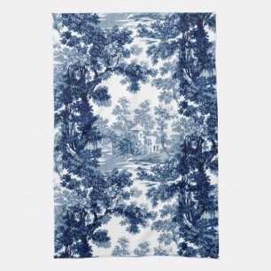 Linge De Cuisine Paysage Vintage du cottage Bleu de toile et blanc