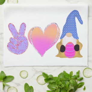 Linge De Cuisine Peace Love Gnome   Belle Sublimation Pastel de Pâq
