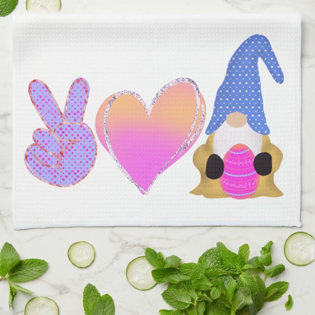Linge De Cuisine Peace Love Gnome | Belle Sublimation Pastel de Pâq (Plié)