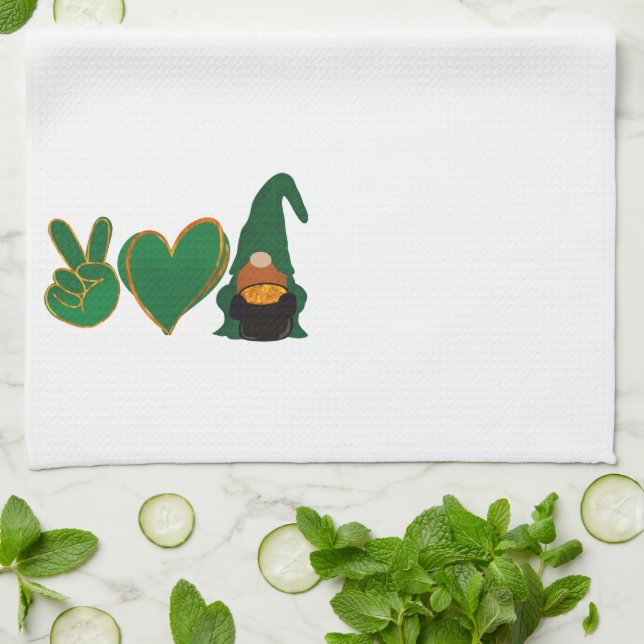 Linge De Cuisine Peace Love Gnome | Sublimation de la Saint Patrick (Plié)
