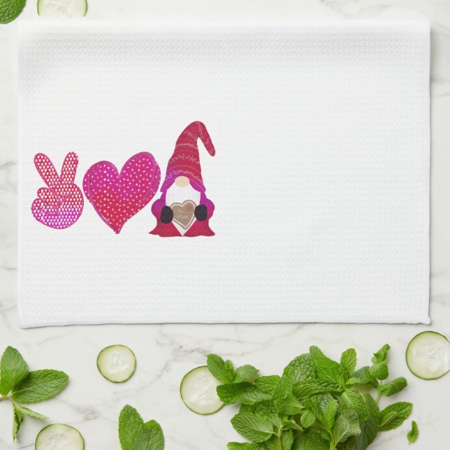 Linge De Cuisine Peace Love Gnome | Sublimation de la Saint Valenti (Plié)