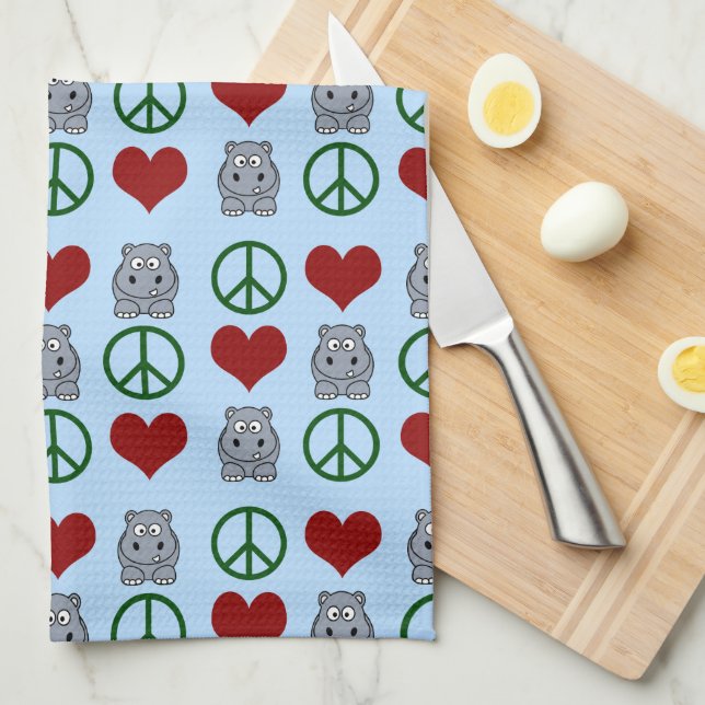 Linge De Cuisine Peace Love Hippopotame mignonne Motif hippo (Quart Plié)