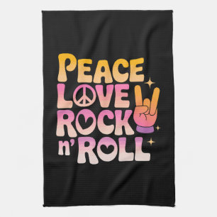 Linge De Cuisine Peace Love Rock n Roll - Typographie inspirée par 