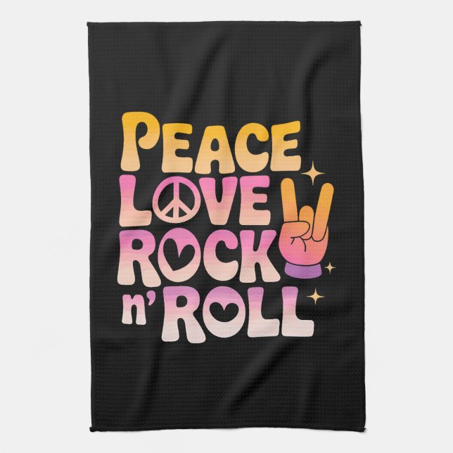 Linge De Cuisine Peace Love Rock n Roll - Typographie inspirée par  (Vertical)