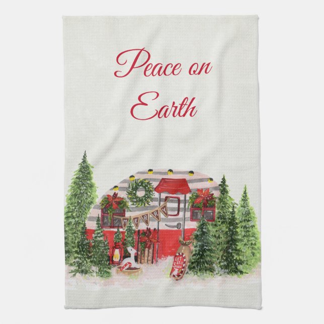 Linge De Cuisine Peace on Earth Christmas Trailer Camper Rustic (Vertical)