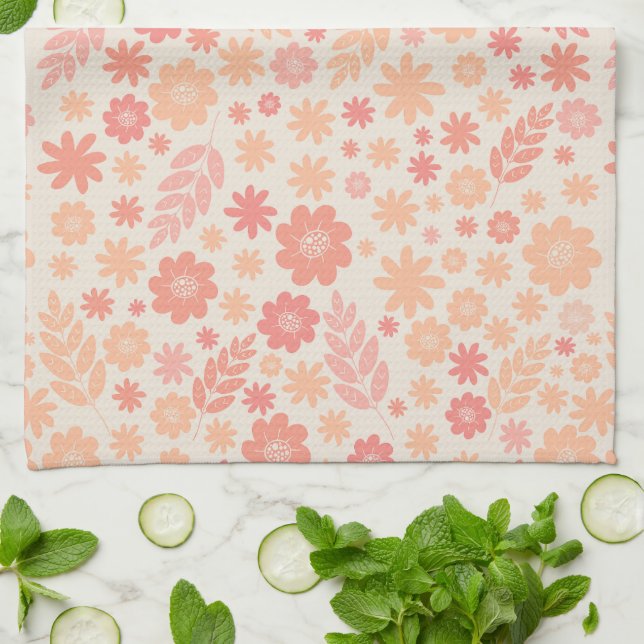 Linge De Cuisine Peach Airy Fleur sauvage Meadow Motif (Plié)