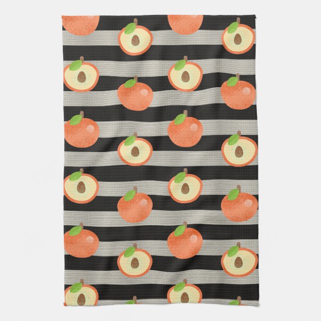 Linge De Cuisine Peach Modern Black & White Strips (Vertical)