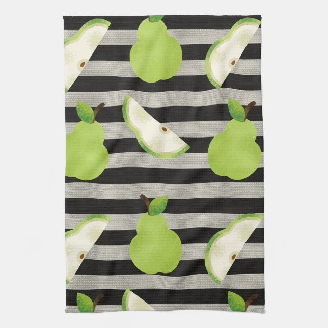 Linge De Cuisine Peach Modern Black & White Strips (Vertical)
