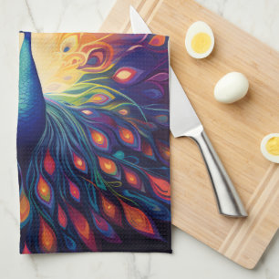 Linge De Cuisine Peacock - Blue Green Rose Orange Jaune Plumes