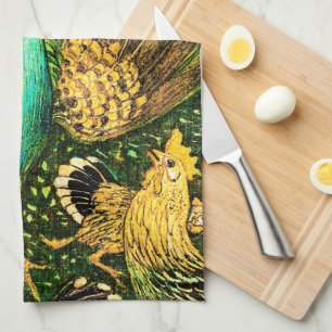 Linge De Cuisine Peacock et poulets Art nouveau néerlandais