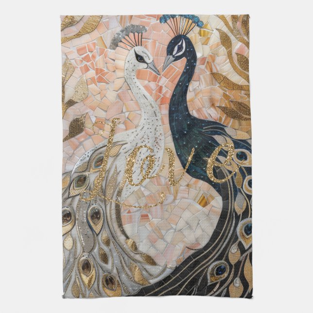 Linge De Cuisine Peacocks Gold Parties scintillant Love Blush Rose (Vertical)
