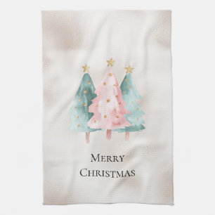 Linge De Cuisine Pearl White Mint Pink Noël Arbres