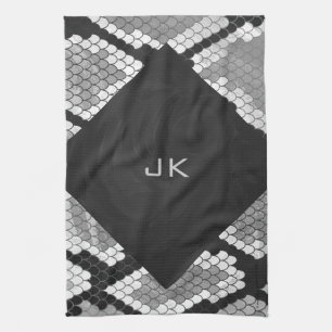 Linge De Cuisine Peau de serpent Gris, Blanc, et Noir Monogrammé