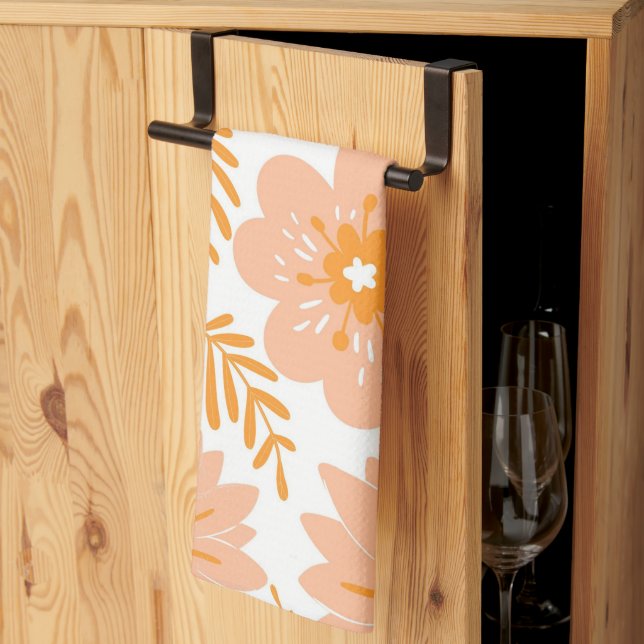 Linge De Cuisine Pêche Orange Tropical Floral Botanique Été (Pliage en tiers)