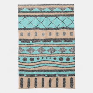 Linge De Cuisine Pêche tribale et turquoise de motif