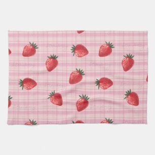 Linge De Cuisine Pêcher à carreaux fraise