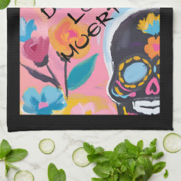 Linge De Cuisine Peinture à crâne de sucre floral
