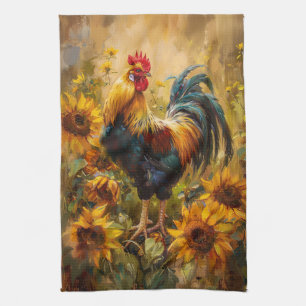 Linge De Cuisine Peinture à l'huile de coq et de tournesol