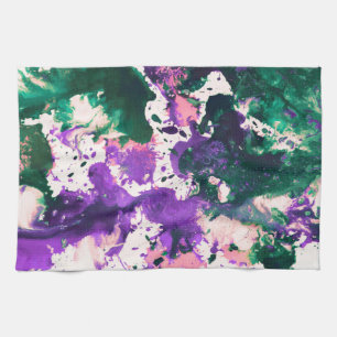 Linge De Cuisine Peinture Abstraite couleur vert et pourpre
