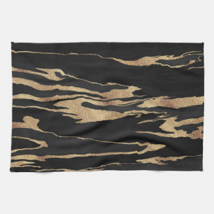 Linge De Cuisine Peinture Abstraite en marbre noir or