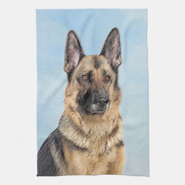Linge De Cuisine Peinture berger allemande - jolie art original chi (Vertical)