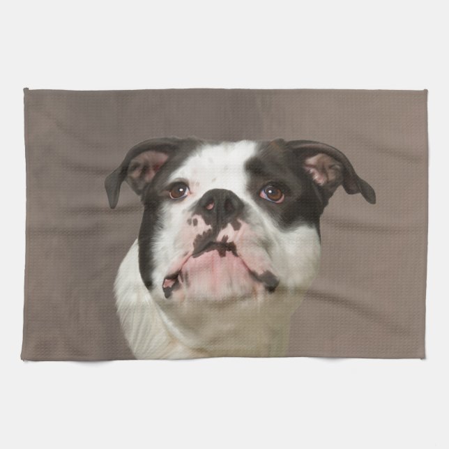 Linge De Cuisine Peinture couleur d'eau Bulldog (Horizontal)