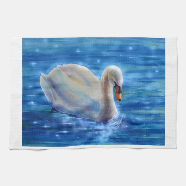 Linge De Cuisine Peinture d'aquarelle blanche pour cygne (Horizontal)