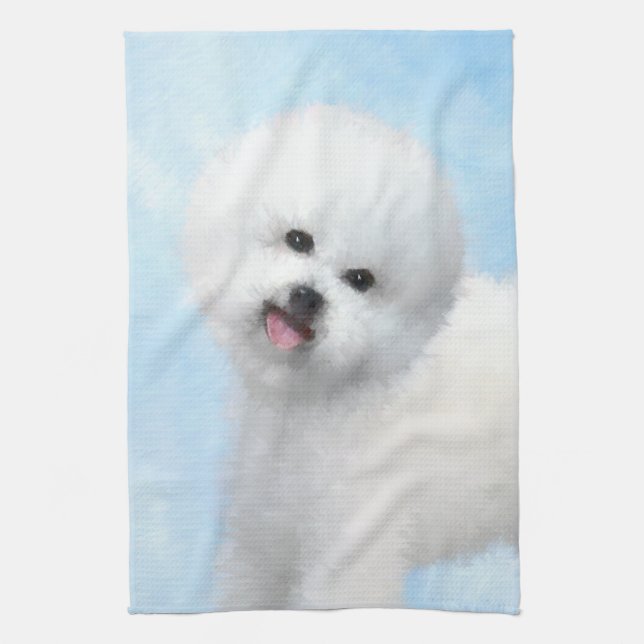 Linge De Cuisine Peinture de Bichon Frise - Cute Original Dog Art (Vertical)
