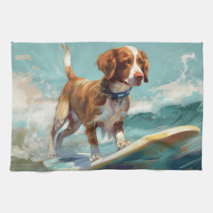 Linge De Cuisine Peinture de Brittany Spaniel faisant du surf sur l