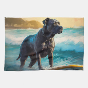 Linge De Cuisine Peinture de Cane Corso faisant du surf sur la plag