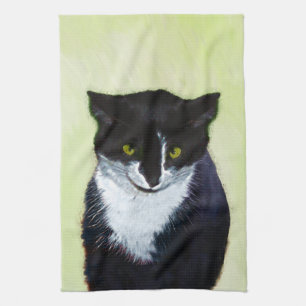Linge De Cuisine Peinture de chat Tuxedo - Cute Original Cat Art