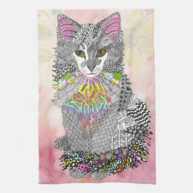 Linge De Cuisine Peinture de chats Pastel Aquarelle mignonne et col (Vertical)
