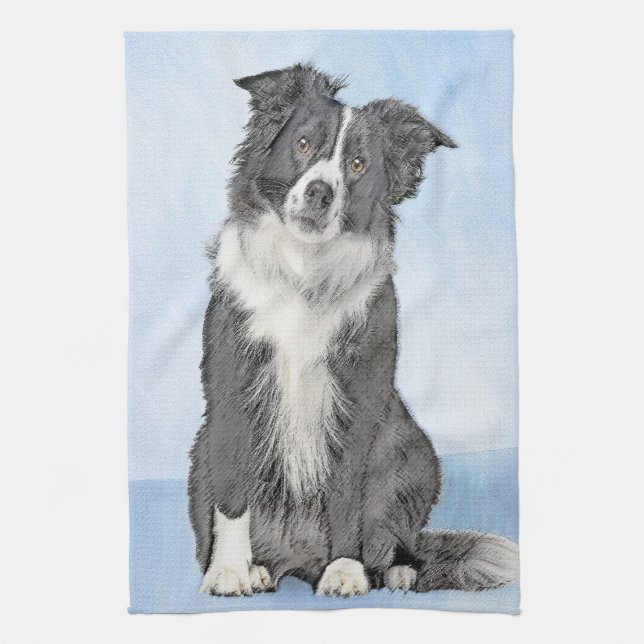 Linge De Cuisine Peinture de collie frontalière - Belle art origina (Vertical)