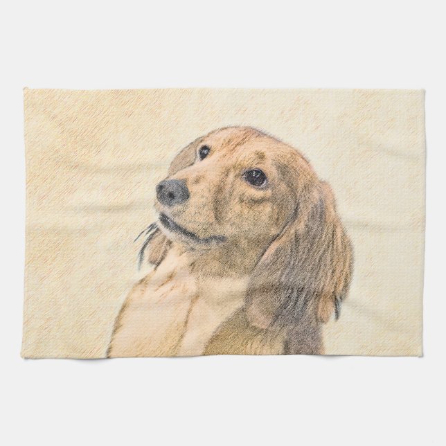 Linge De Cuisine Peinture de Dachshund (Longhaïs) - Art original du (Horizontal)