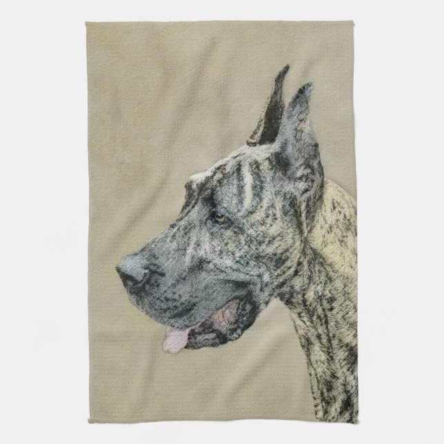 Linge De Cuisine Peinture de Great Dane (Brindle) - Art original de (Vertical)