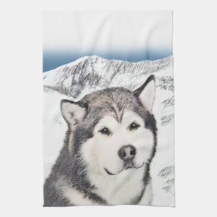 Linge De Cuisine Peinture de Malamute d'Alaska - Art de chien origi