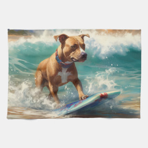 Linge De Cuisine Peinture de surf sur la plage de l'American Staffo
