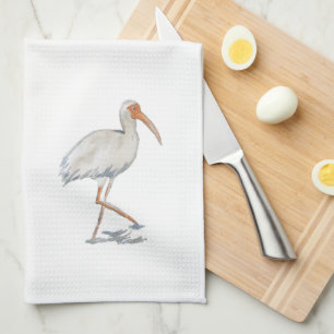 Linge De Cuisine Peinture d'oiseaux Ibis blanc Art Cuisine Serviett