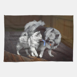 Linge De Cuisine Peinture Keeshond Playtime - Jolie art original ch