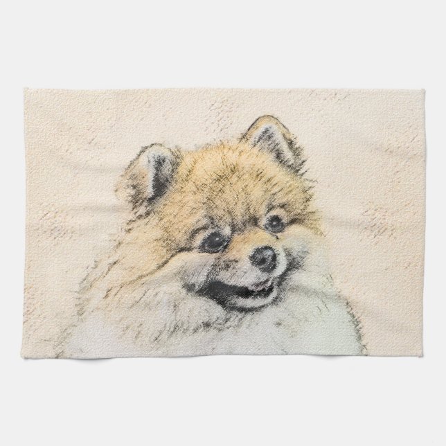 Linge De Cuisine Peinture Poméranienne (orange) - Art Chien origina (Horizontal)