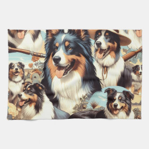 Linge De Cuisine Peinture rétro Australian Shepherd sans couture