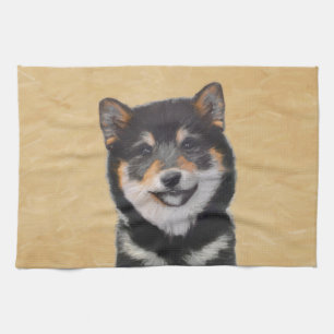 Linge De Cuisine Peinture Shiba Inu (Noir et Tan) - Art Chien