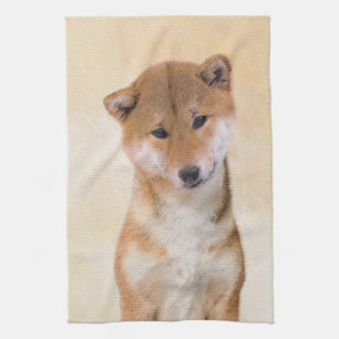 Linge De Cuisine Peinture Shiba Inu (Rouge) - Art Chien original