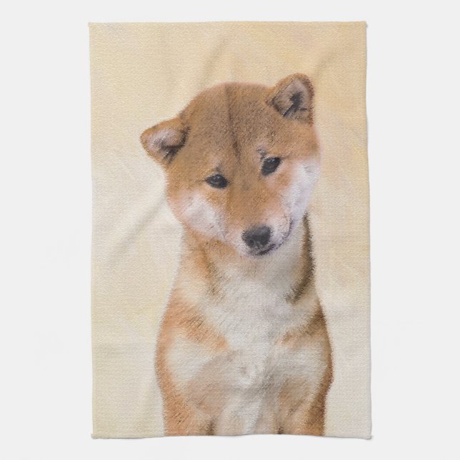 Linge De Cuisine Peinture Shiba Inu (Rouge) - Art Chien original (Vertical)
