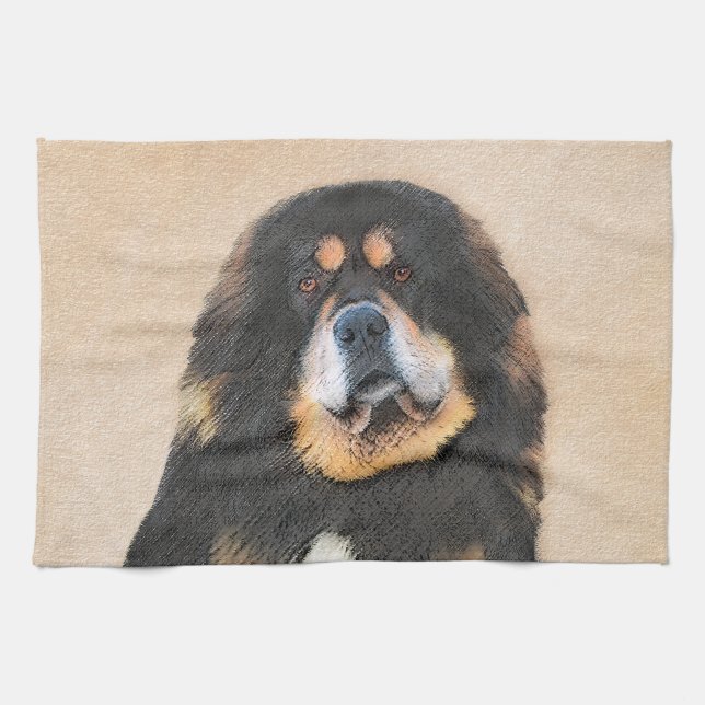 Linge De Cuisine Peinture Tibétaine Mastiff - Joli art original chi (Horizontal)