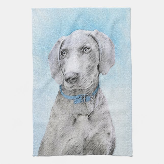 Linge De Cuisine Peinture Weimaraner - Joli art original chien (Vertical)