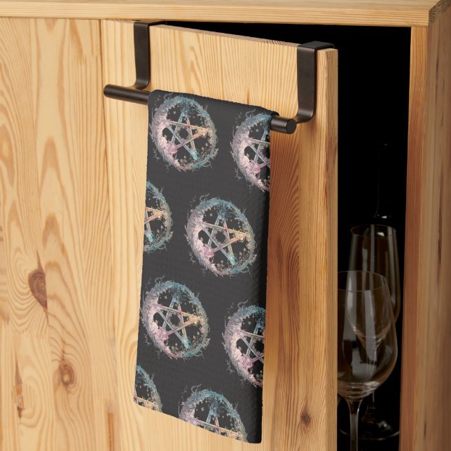 Linge De Cuisine Pentagramme Bleu Chariot Halloween Noir (Pliage en tiers)
