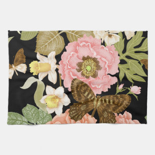 Linge De Cuisine Peonies Roses vintages : Motif Floral Noir